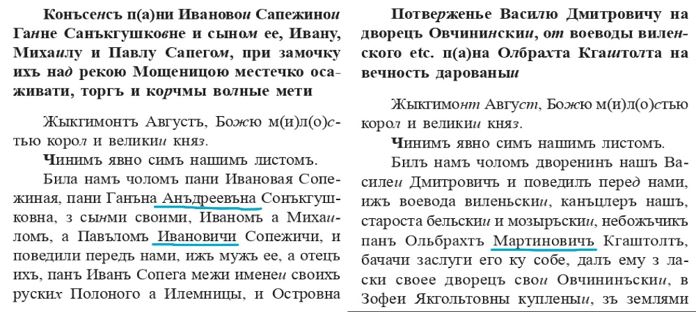 Imiony pa baćku ŭ starabielaruskim tekście. Imiony pa baćku ŭ starabielaruskim tekście.
